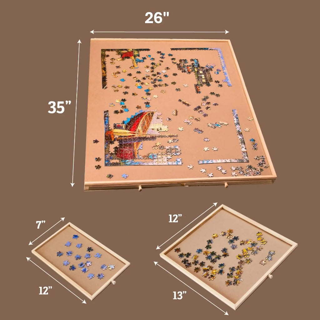1500 Pieces Rotating Puzzle Board with 6 Storage Drawers & Protective Cover - Wooden Jigsaw Puzzle Table for 1500 Pieces - for F