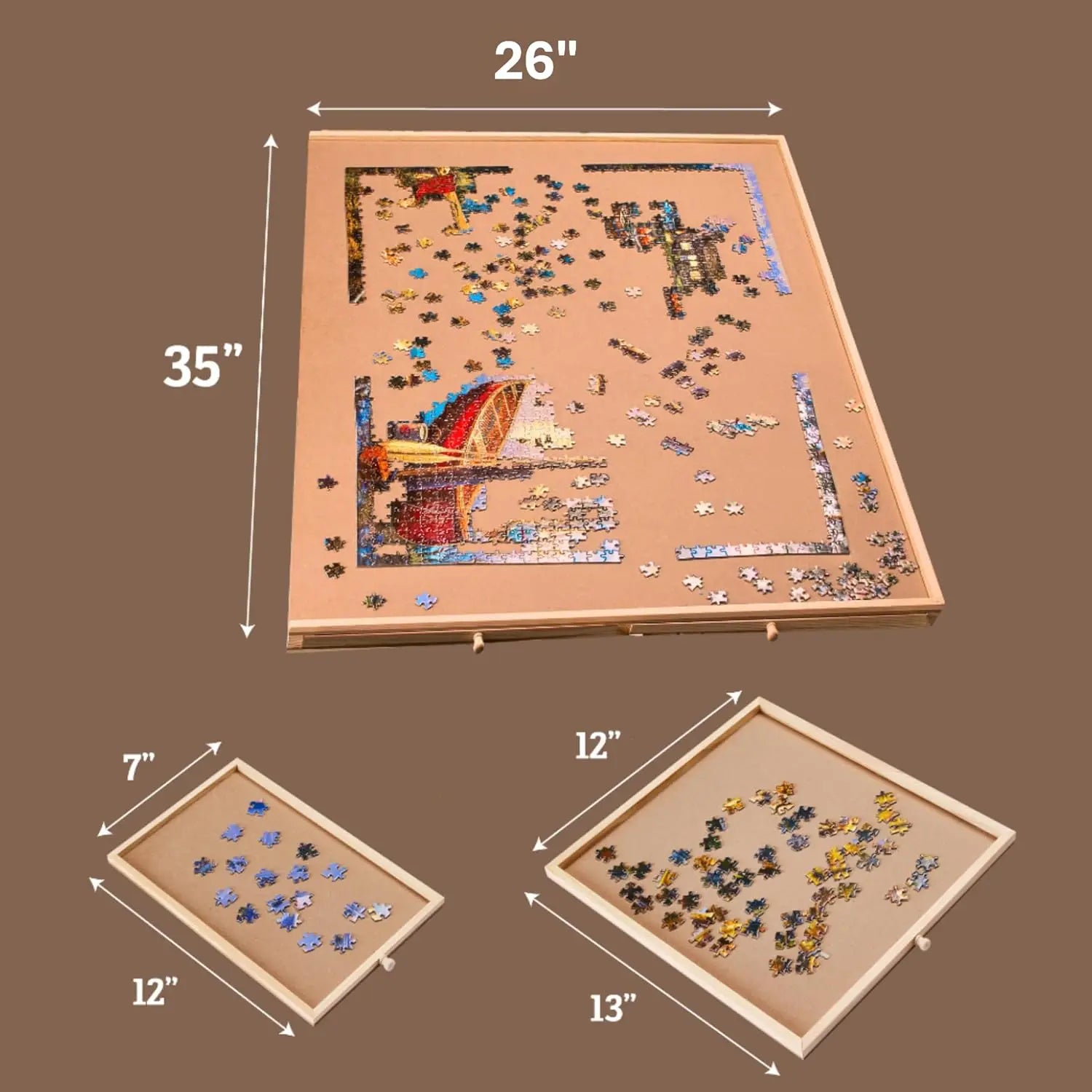 1500 Pieces Rotating Puzzle Board with 6 Storage Drawers & Protective Cover - Wooden Jigsaw Puzzle Table for 1500 Pieces - for F