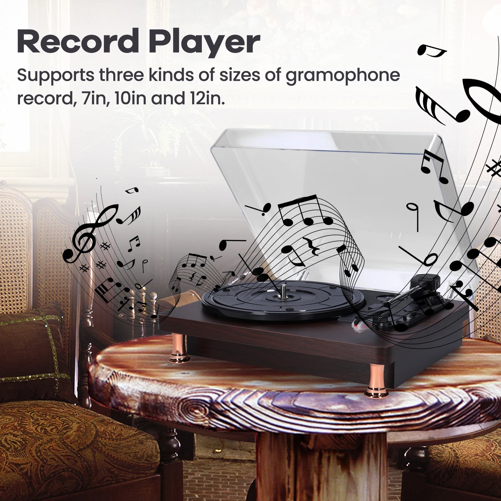 Retro Vinyl Record Player Record Player with Dustproof Cover Classic Nostalgic Style Record Player EU/US Plug Record Player