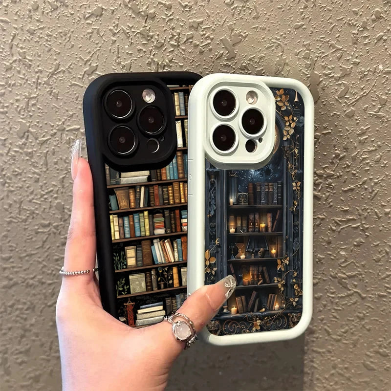 Creative Bookshelf Phone Case for iPhone 16 15 14 13 12 11 Pro Max Mini XR XS X 7 8 6 6s Plus Soft TPU Back Cover