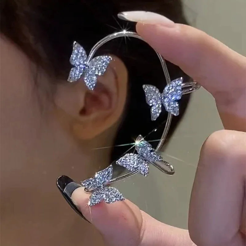 Gold Silver Color Metal Butterfly Ear Clips Without Piercing for Women Sparkling Zircon Ear Cuff Clip Earrings Wedding Jewelry