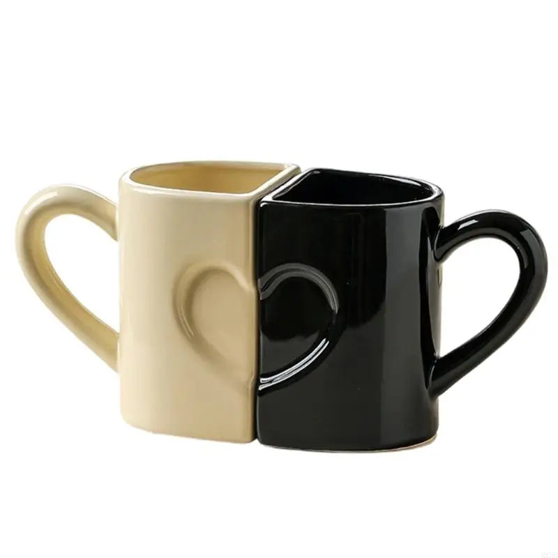 Pack of 2 Heart Puzzle Designs Ceramic Mugs Comfortable Handle Coffee Cup for Couples Romantics Valentine Gift HX6C