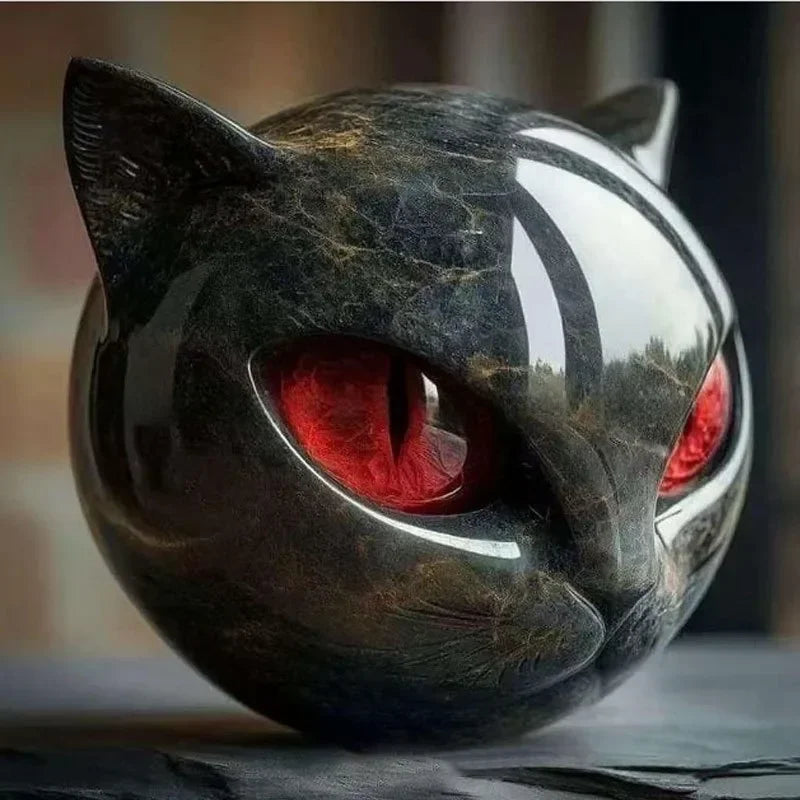 Black Cat Stone Figurine Resin Cat Head Healing Stone Marble Texture Cat Stone Keepsake Gift Home Office Desktop Decoration 2025
