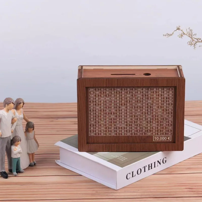 1000/2000/3000/5000/10000 Euro Money Box Wooden Piggy Bank with Reusable Money Box with Saving Goal and Numbers Boxes