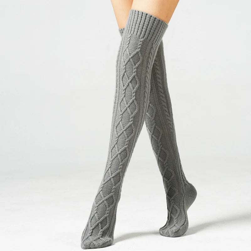 Winter Women Knee Socks Ladies Thigh High Stockings Girls Warm Sexy House Floor Long Stocking Knitting Wool Over Knee Stocking