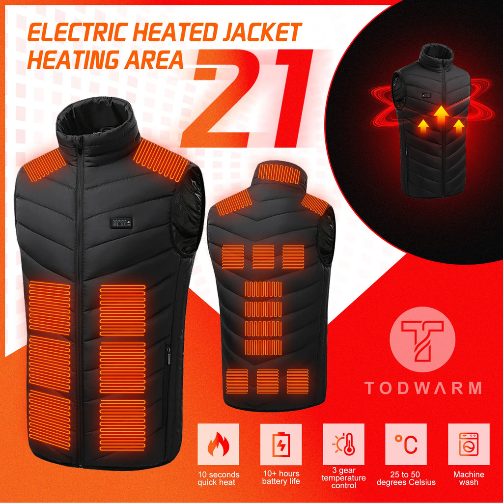 TODWARM Heating Vest Blue Men's Jacket Heated Winter Women's Heated Jacket Thermal Vest Warmer Outdoor Sports Jacket