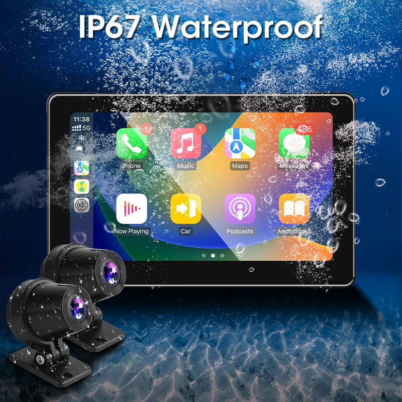 Srnubi 7 Inch Motorcycle Portable Navigation GPS Wireless Carplay Android Auto IP67 Waterproof Motorcycle Touch Screen Display