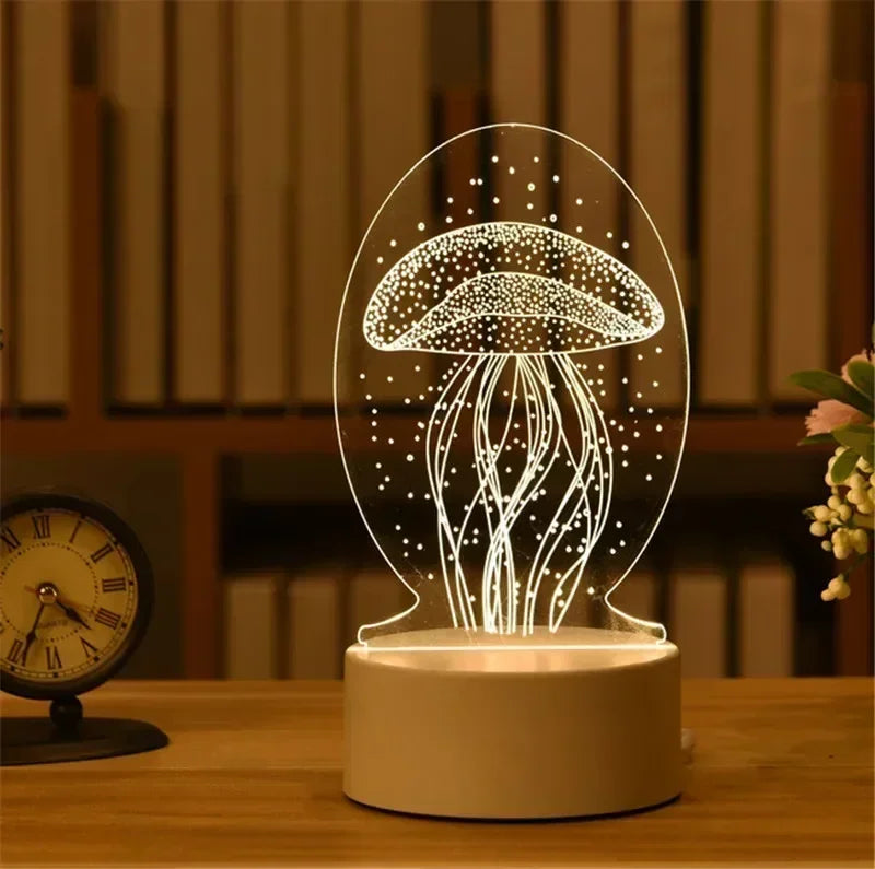 3D Acrylic LED Night Light USB Powered Bedroom Bedside Decor Night Lamp Birthday Kid Gifts Table Ornaments Novelty Lighting