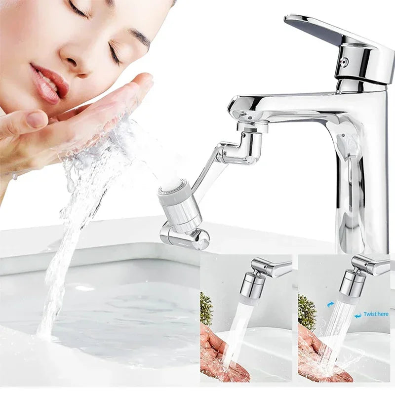 2Pcs Universal 1080° Rotation Faucet Extender Washbasin Robot Arm Tap Dual Mode Sprayer Head Bathroom Splash Proof Swivel Faucet