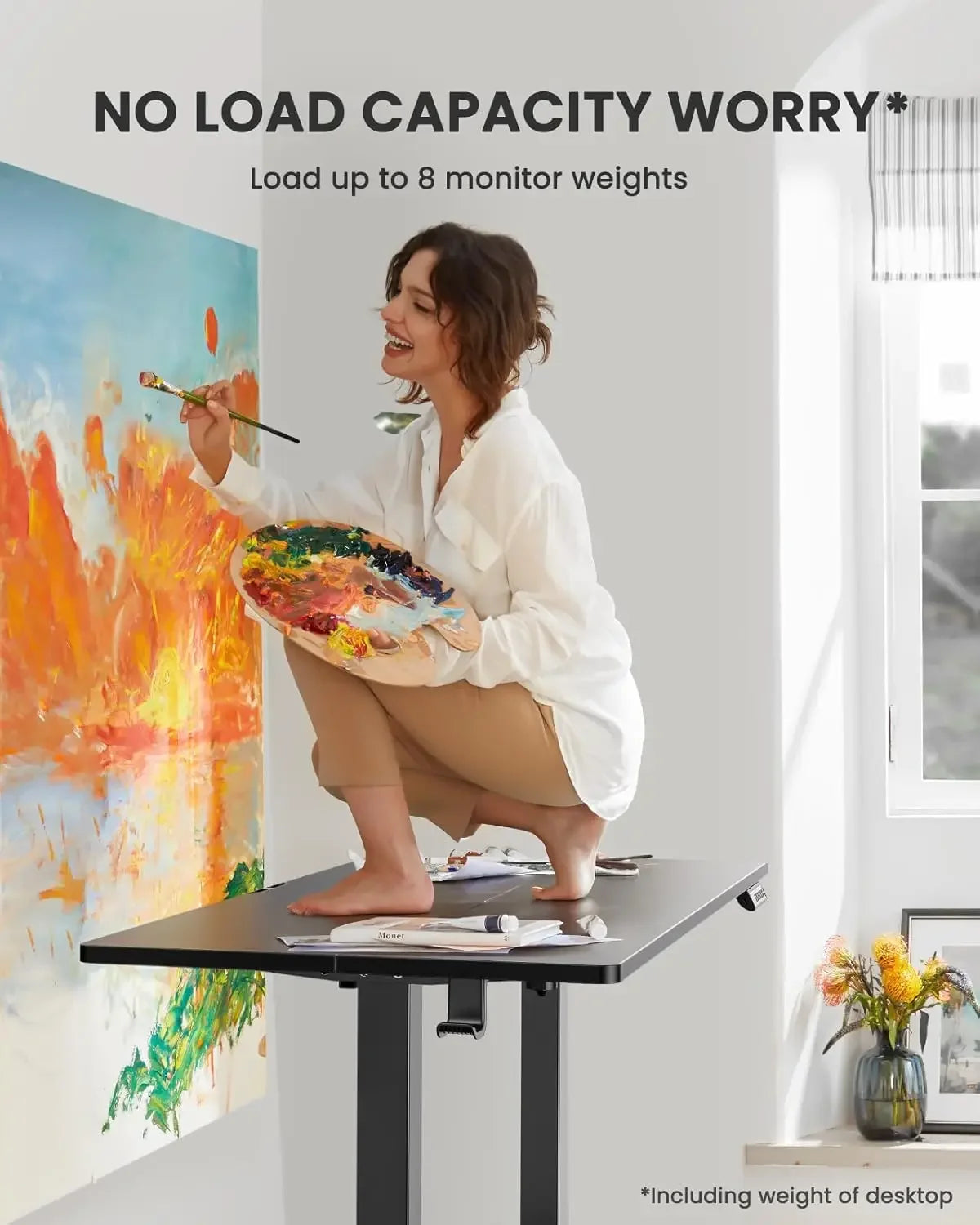 Height Adjustable Electric Standing Desk, 48 x 24 Inches Sit Stand up Desk, Memory Computer Home Office Desk with Two-Piece