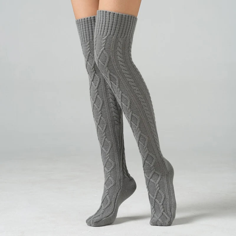 Winter Women Knee Socks Ladies Thigh High Stockings Girls Warm Sexy House Floor Long Stocking Knitting Wool Over Knee Stocking