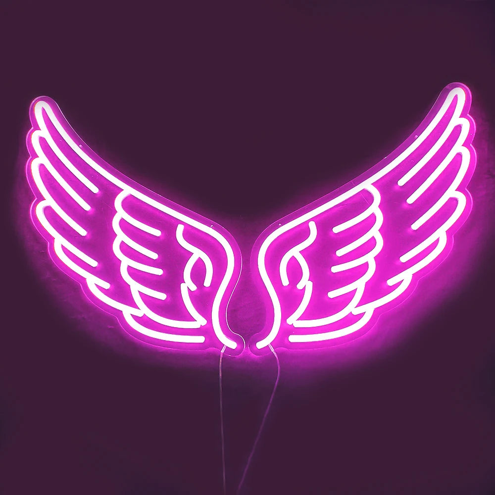 DECO Angel Wing Pink Led Neon Signs(22x14 inch) Led Signs Wall Decor for Girl Bedroom Kids Room Wedding Decor
