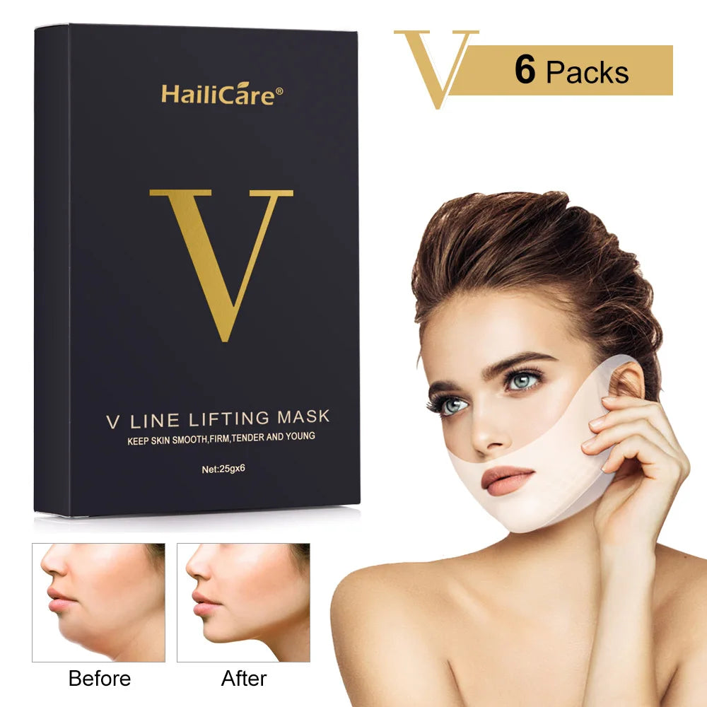 4D V shape Lifting Face Mask Ear Hanging Chin Cheek Lift Facial Slimming Hydrogel Thin Face-Lifting Slimmer Mask Black Packaging