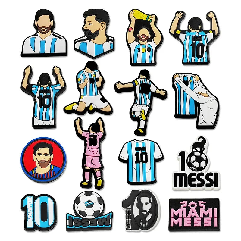 1-16pcs of Football Star Mesi Series Cartoon Shoe Charming Decorative Accessories, Children's Favorite Gifts