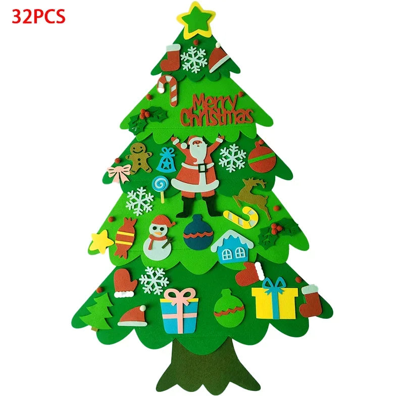 DIY Felt Christmas Tree Wall Hanging Artificial Xmas Tree with Santa Claus Snowflakes Ornament New Year Party Supplies Gift