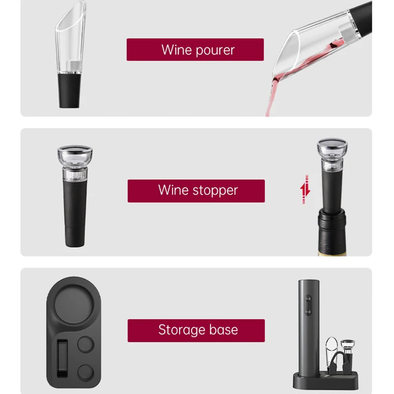 1PCS/1SET Electric Wine Opener Automatic Wine Bottle Corkscrew with Aerator Pourer & Foil Cutter for Kitchen Bar Tool Party Gift