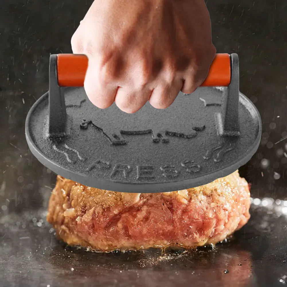 Cast Iron Burger Press Heavy-Duty Patty Maker Wooden Handle Burger Meat Press Mold Kitchen Tools And Gadgets Accessories