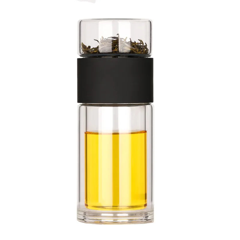 Glass Tea Bottle  Double Wall Tea Separation Glass Bottle with Tea Infuser