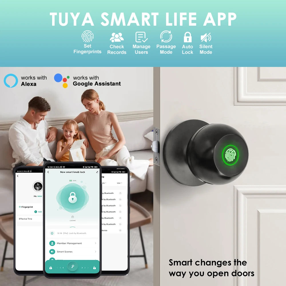 Tuya Door Lock Bluetooth Fingerprint Recognition Lock Smart Life Unlocking Automation Residential Security Protection