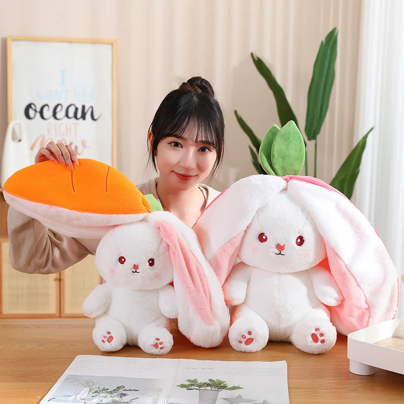 Kawaii Fruit Transfigured Bunny Plush Toy Cute Carrot Strawberry Turn Into Rabbit Plush Toy Kids Birthday Christmas Gift