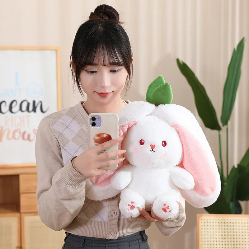 Kawaii Fruit Transfigured Bunny Plush Toy Cute Carrot Strawberry Turn Into Rabbit Plush Toy Kids Birthday Christmas Gift