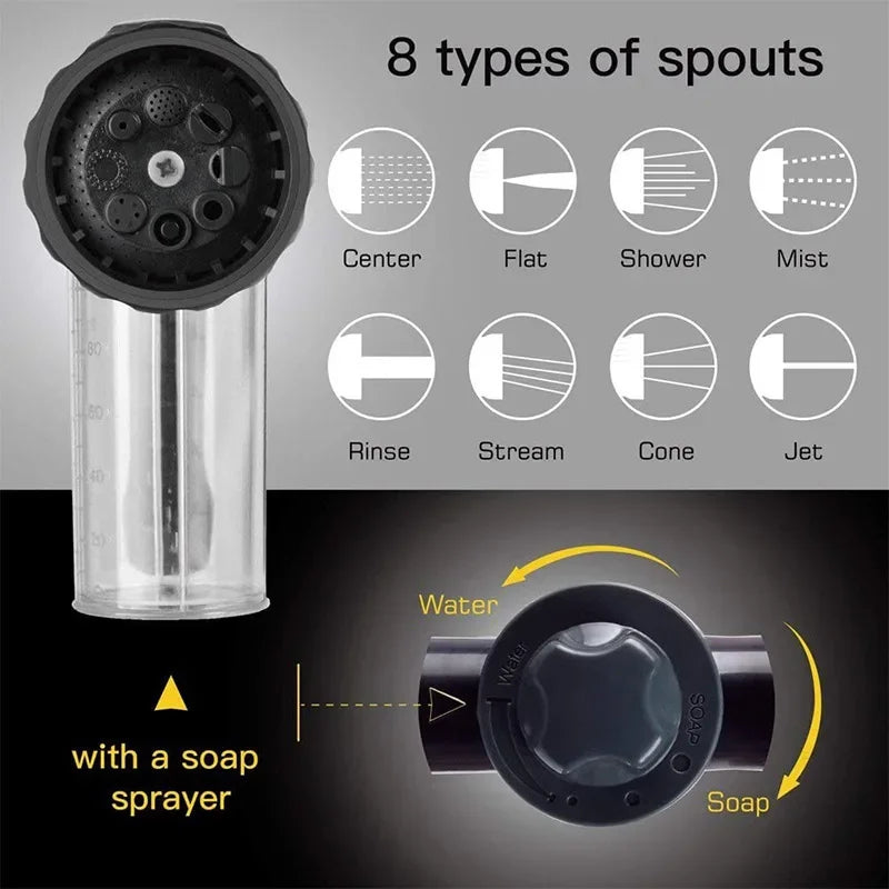 Multifunctional  Adjustable Mode Water Guns Nozzle Hose Washer Garten Watering Jet Sprayer with Foam Container Fertilizer Tools