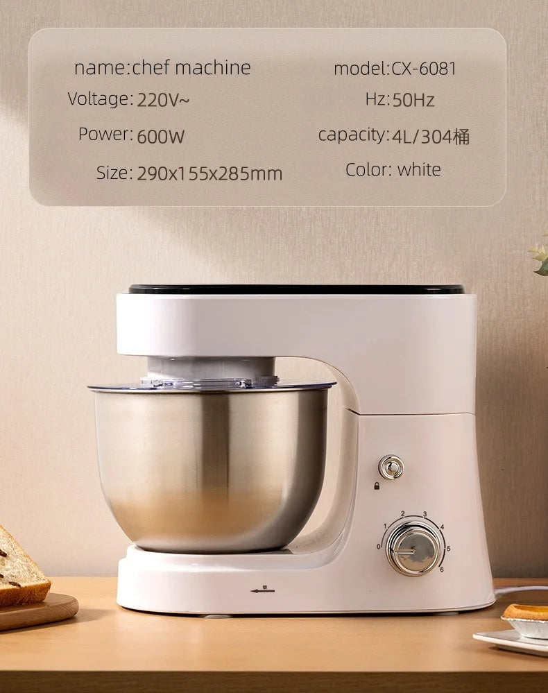 4L Chef machine household small dough kneader dough mixer electric cream whipping countertop egg beater