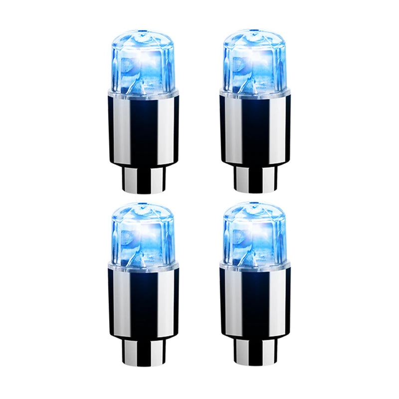 4Pcs Colorful LED Wheel Lights Car Tire Valve Caps Neon Light Bulb Universal Car Motorcycle Bicycle Valve Cover Auto Exterior