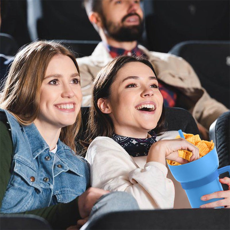 Stadium Tumbler Popcorn Drink Cola Cup 2 In 1 Snackies Cup Portable Splash Snack Bowl Chicken Storage Bowl with Handle Straw Cup