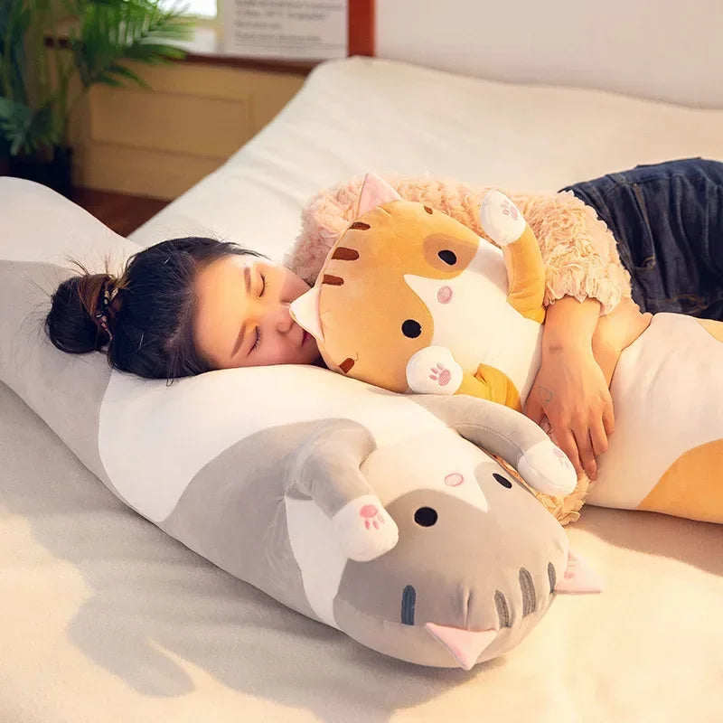 Long Cat Plush Body Pillow Creative Cute Animal Stuffed Cushion Soft Sofa Decorative Throw Pillow Large Sleeping Cushion Decor