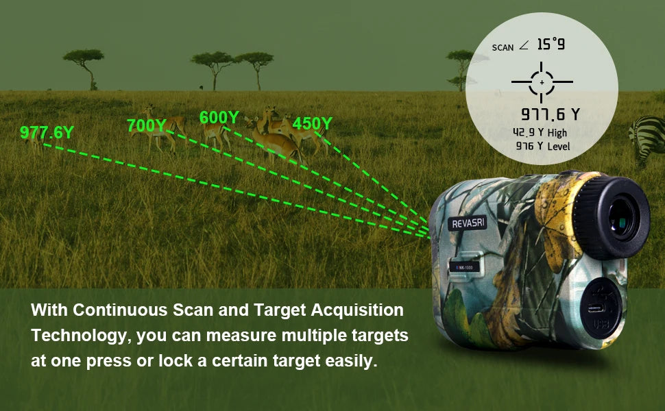 REVASRI Laser Rangefinder 1000M Hunting Range Finder with Rechargeable Battery Outdoor Target Acquisition Technology Monoculars