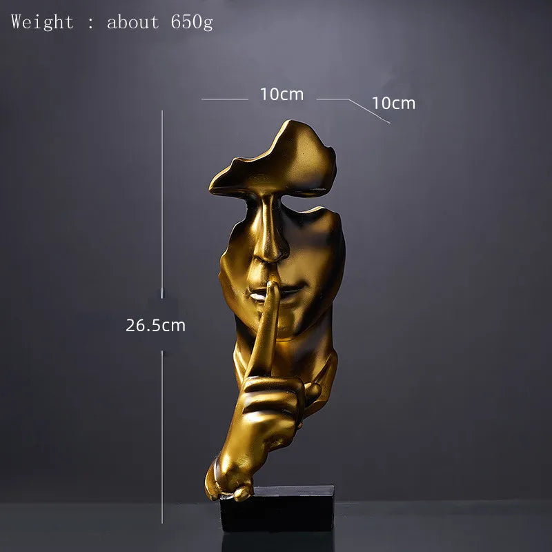Accessories for home decoration silence is Gold statue for decoration statue of human face sculpture abstract African decoration