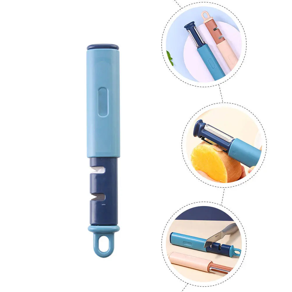 1Pcs Versatile Kitchen Sharpening Tool Stainless Steel Cutter Sharpener with Built-in Peeler for Home Use Blue Cutter Sharpener