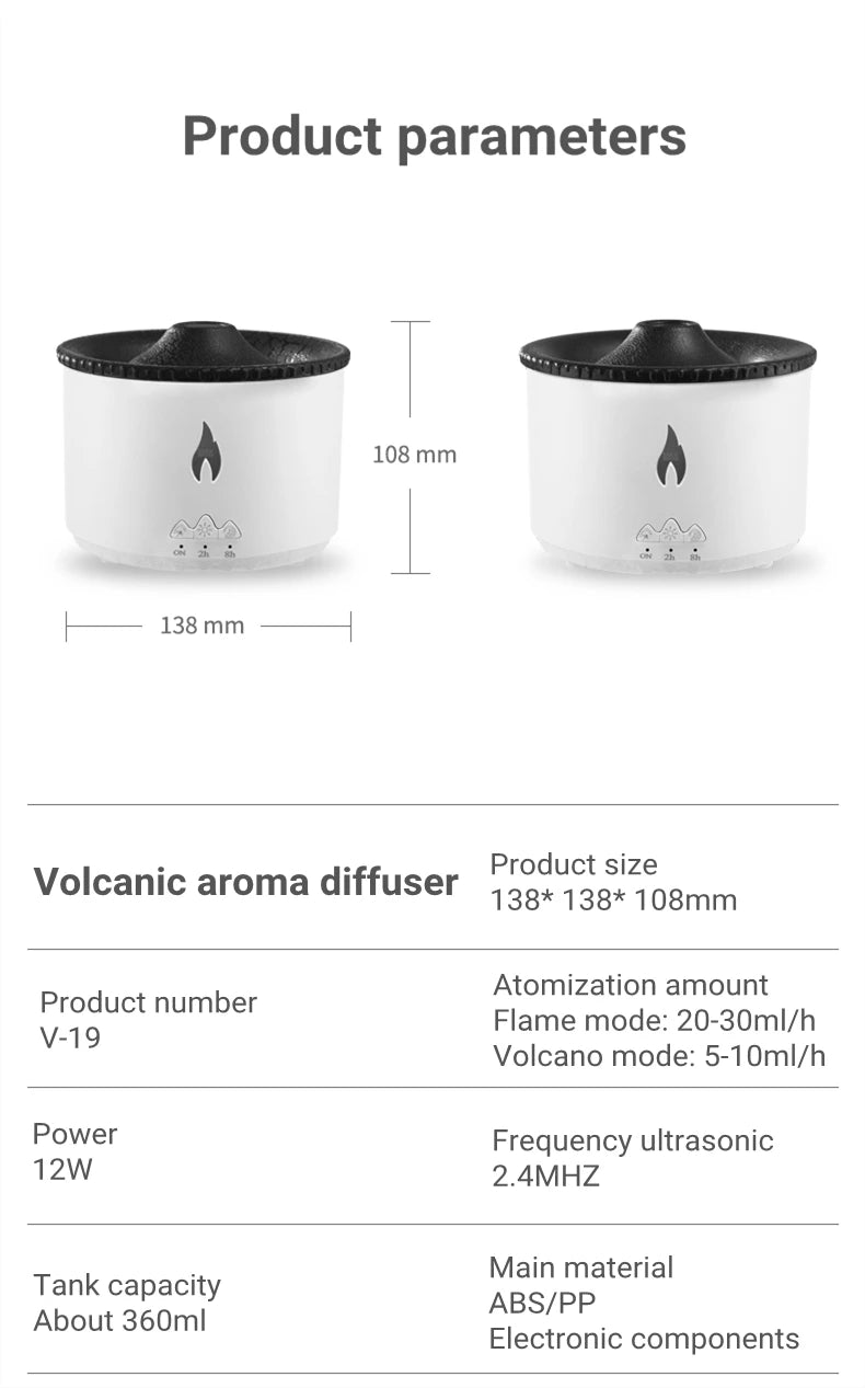 Office Home Desktop Air Humidifier Electric Aroma Essential Oil Diffuser with Flame Lamp Volcano Eruption Fragrance Machine