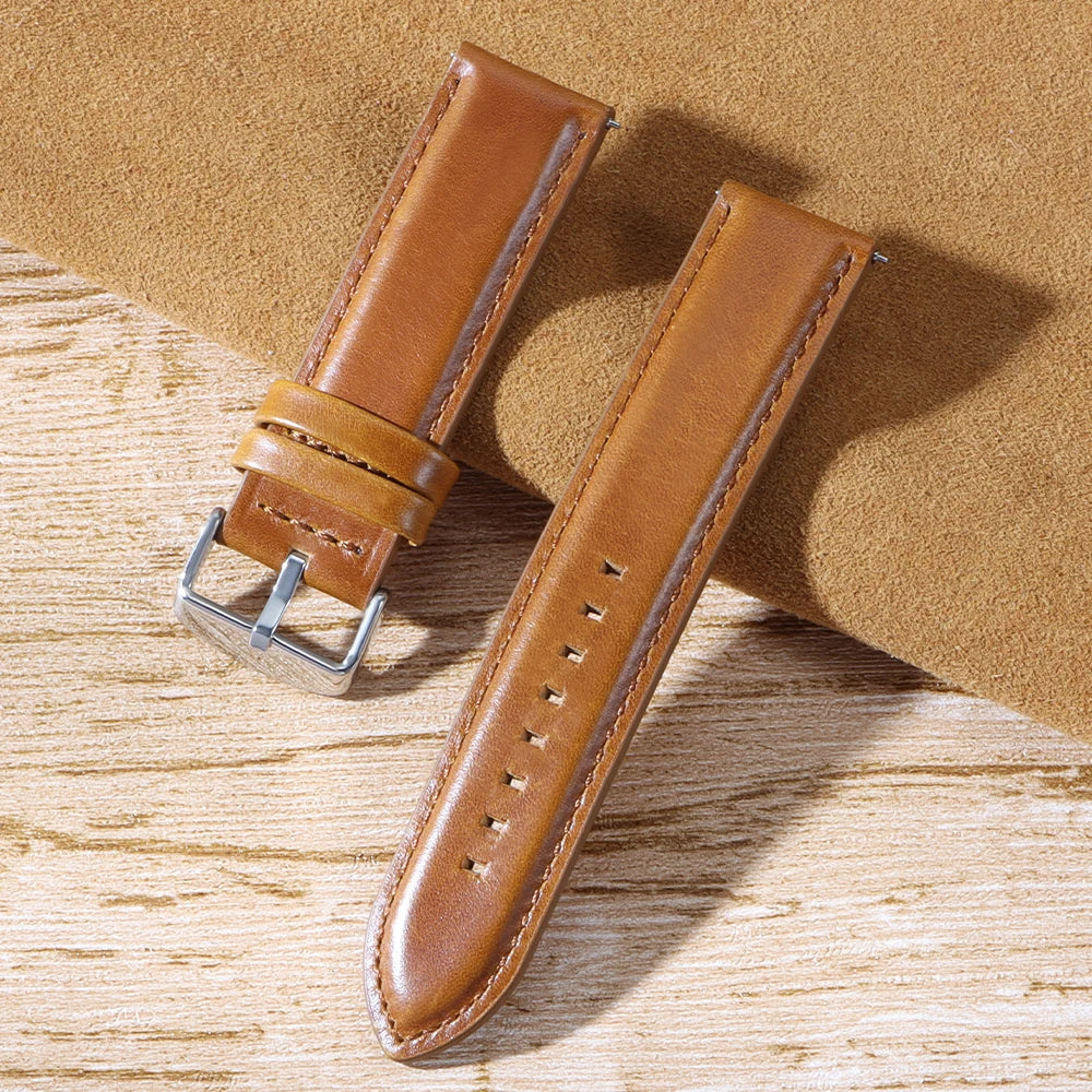Retro Leather Watch Band 20mm 22mm 18mm 24mm 26mm for Seiko Smartwatch Bracelet Universal Wristband Quick Release Cowhide Strap