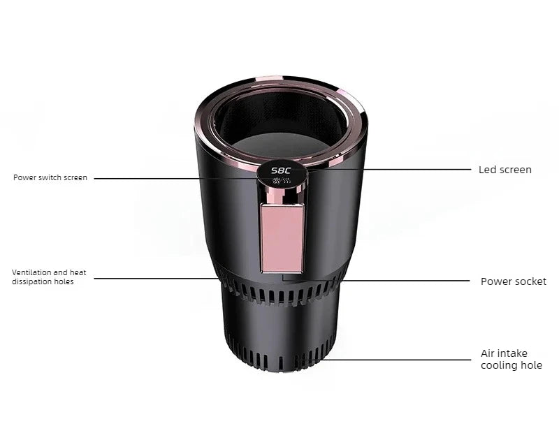 Smart Car 2-In-1 Hot and Cold Cup Drinks Holder Home Fast Refrigeration Cooling/Heating Mini Touch Screen Beverage Mug Drink Can