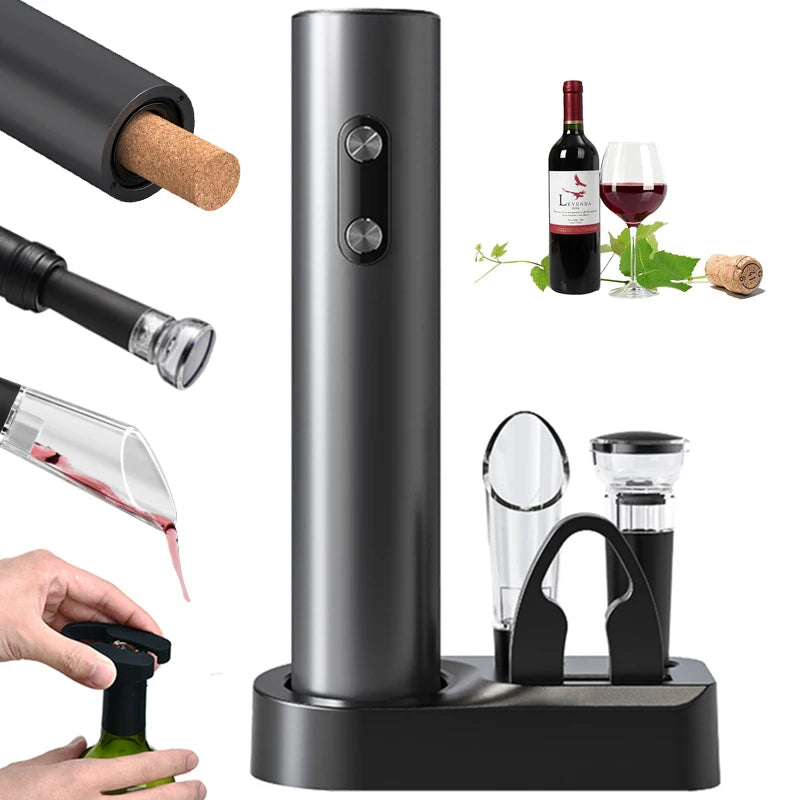 1PCS/1SET Electric Wine Opener Automatic Wine Bottle Corkscrew with Aerator Pourer & Foil Cutter for Kitchen Bar Tool Party Gift