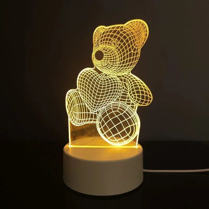 3D Acrylic LED Night Light USB Powered Bedroom Bedside Decor Night Lamp Birthday Kid Gifts Table Ornaments Novelty Lighting