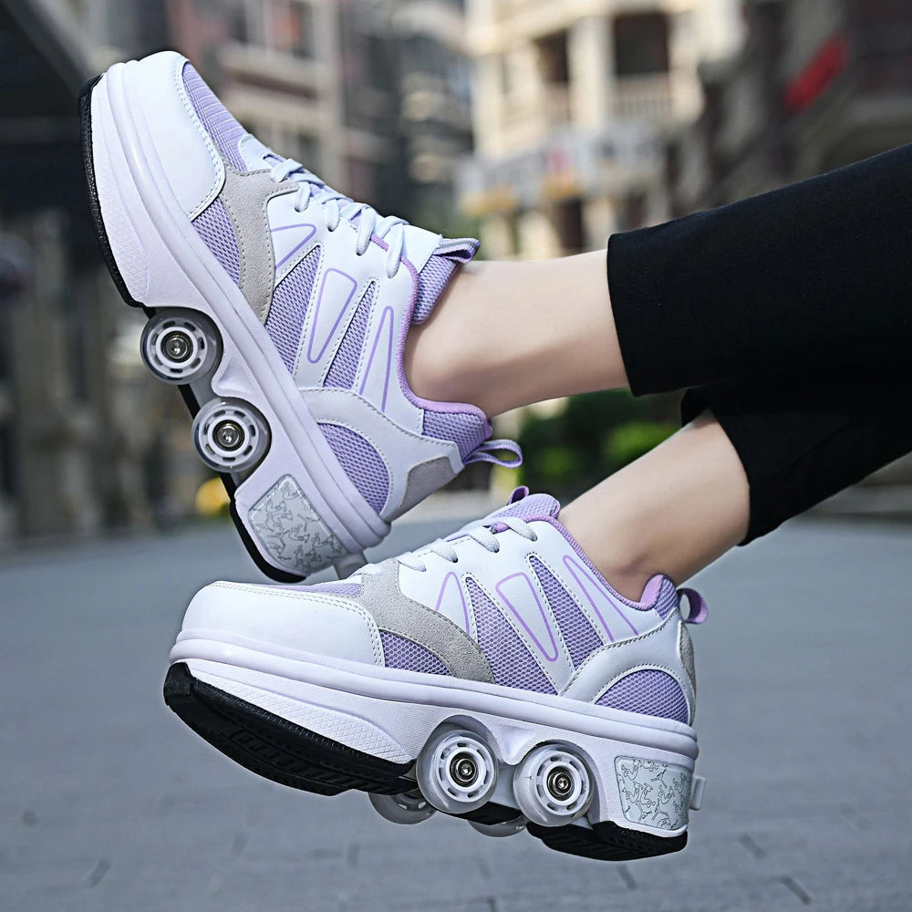 Unisex Four-Wheel Roller Skate Shoes Casual Deformation Parkour Sneakers Kids Skates Stage personalized Sport Roller Skate Shoes