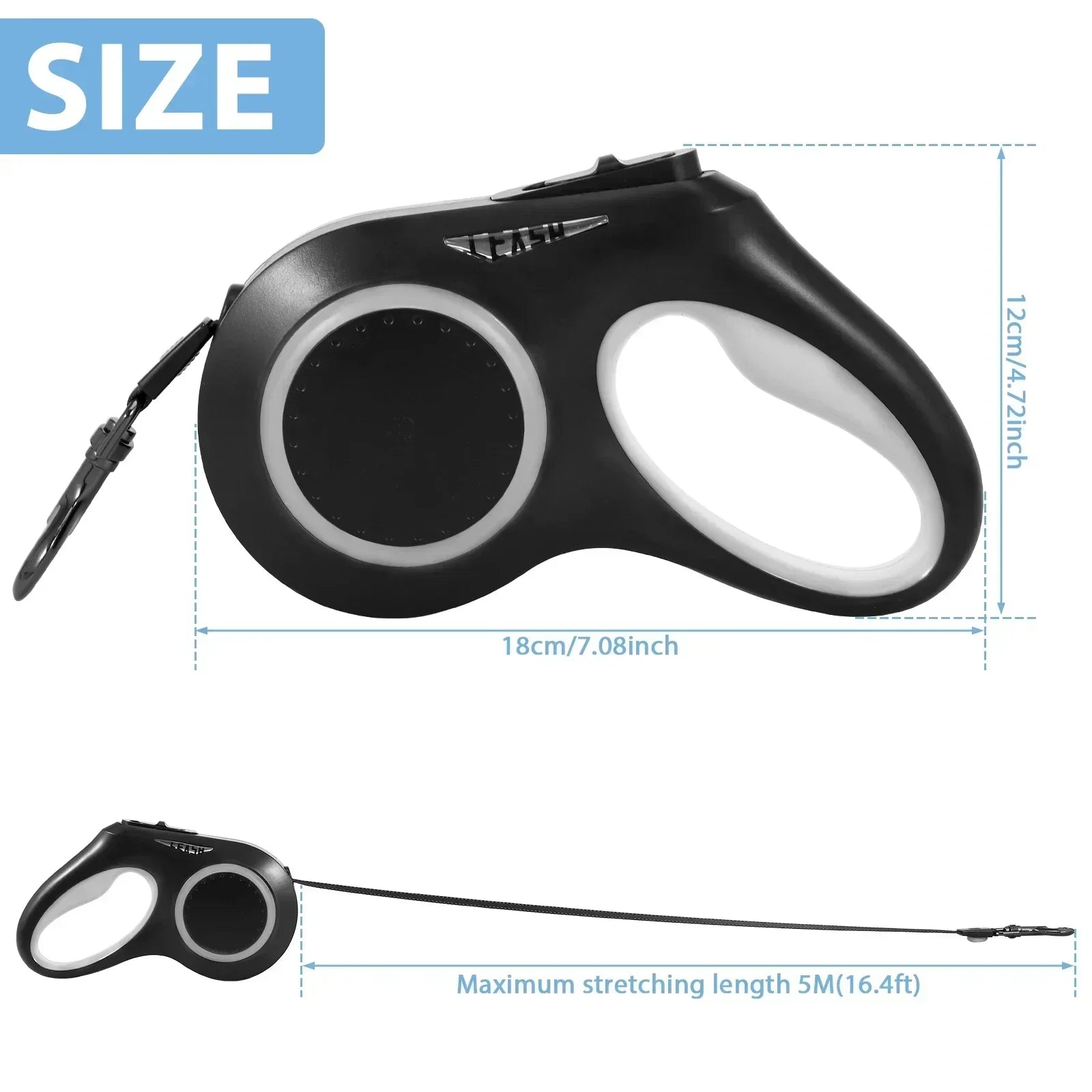 5m LED Flashlight Dog Leash Automatic Retractable Pet Luminous Straps Puppy Walking Night Outdoor Walking Non-Slip Handle