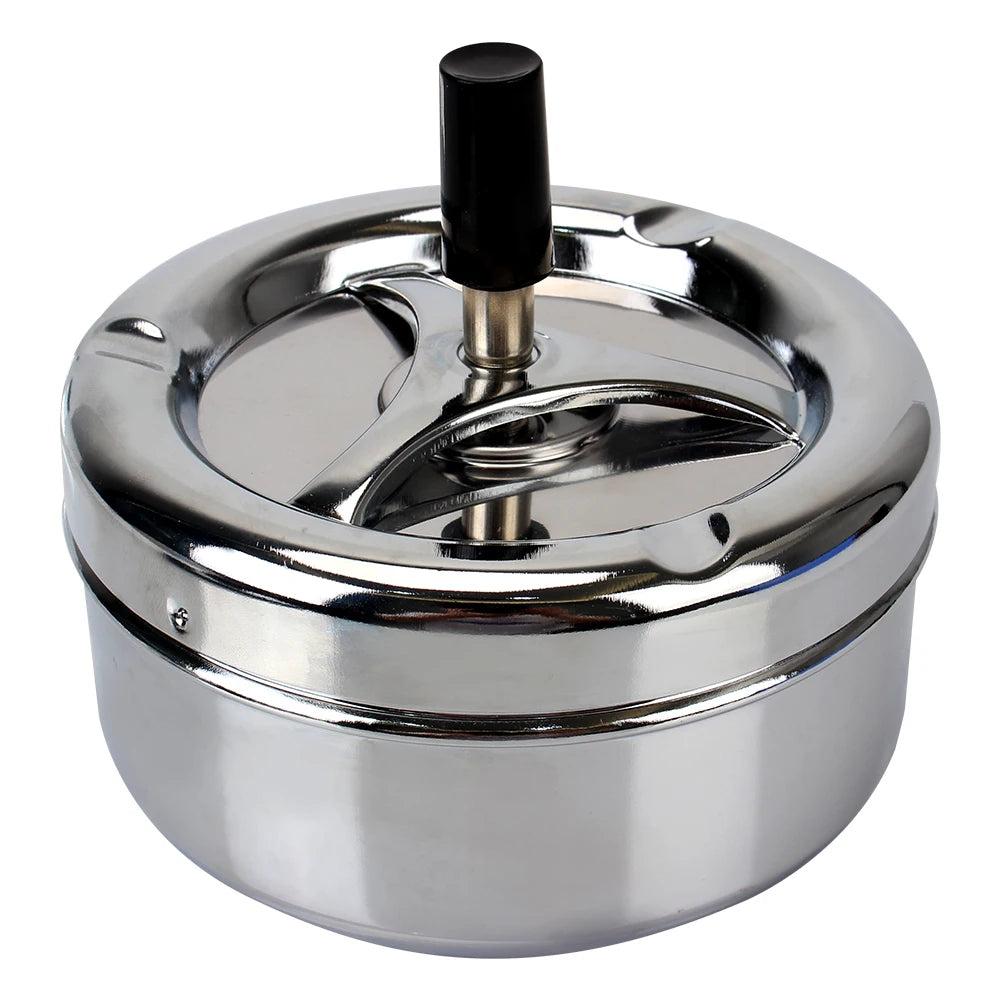 Spinning Plain Ashtray C igarette Ash Tray For Home Office Hotel C igarette Ashtray Stainless Steel Press Rotating Lid