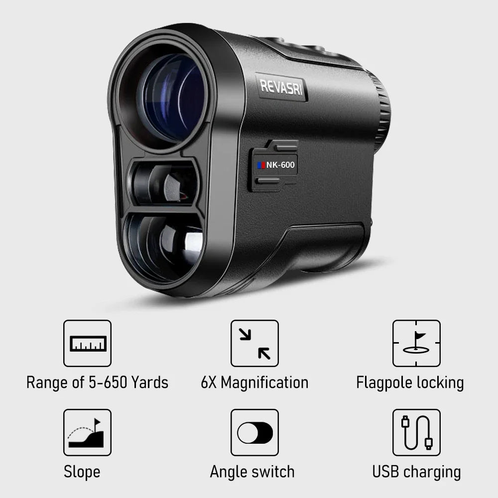 REVASRI 600M/Yard Golf Laser Rangefinder with Slope Compensation Flagpole Lock Vibration USB-C Rechargeable for Golfing