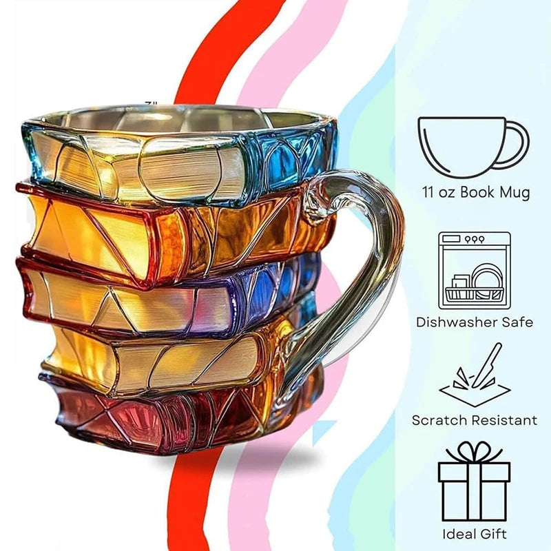 Creative Painted Book Mug 11oz Novelty 3d Painted Books Coffee Mug Unique Colorful Resin Books Stack Coffee Cup Collection Gifts