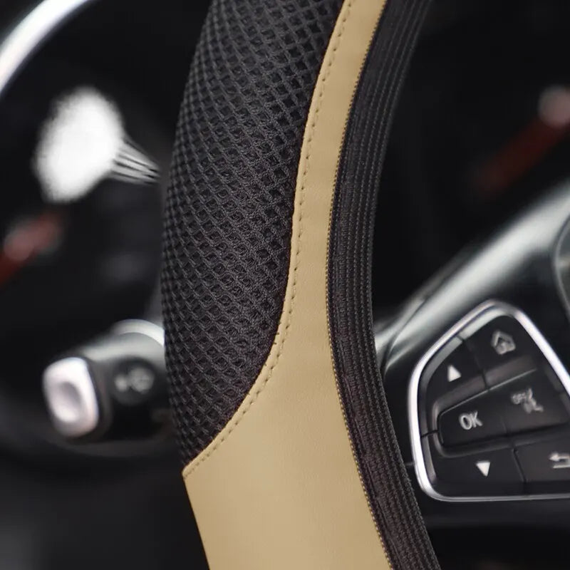 Car Steering Wheel Cover Without Inner Ring 37-38cm Three-dimensional Leather Embroidered Color Diamond-encrusted Breathable