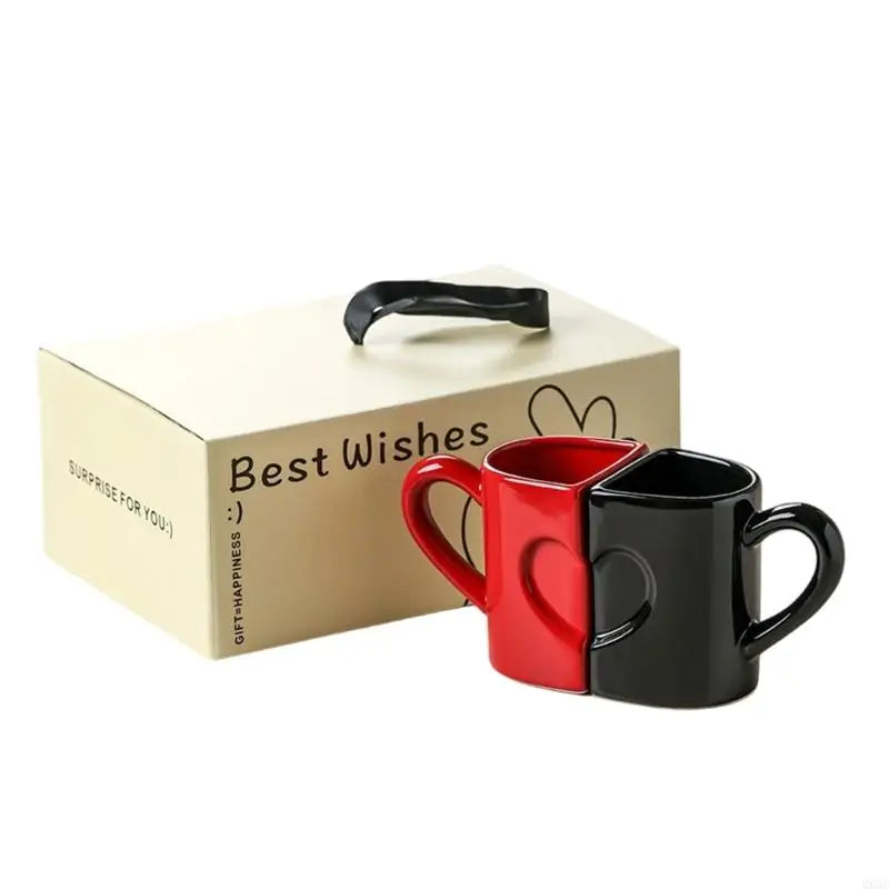 Pack of 2 Heart Puzzle Designs Ceramic Mugs Comfortable Handle Coffee Cup for Couples Romantics Valentine Gift HX6C