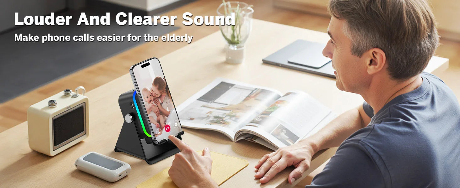 NEW 5 In 1 Auto-induction Wireless Induction Speaker 8 Mode RGB Light Phone Stand Surround Sound Portable Bluetooth Phone Holder