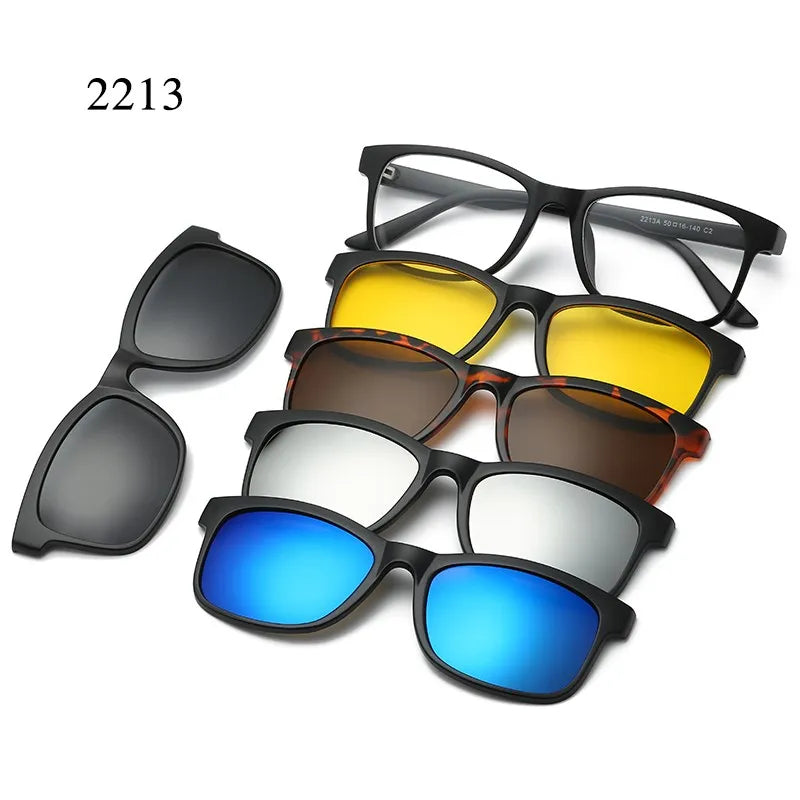 HJYFINO 5 lenes Magnet Sunglasses Clip Mirrored Clip on Sunglasses clip on glasses Polarization Clip Custom Prescription Myopia