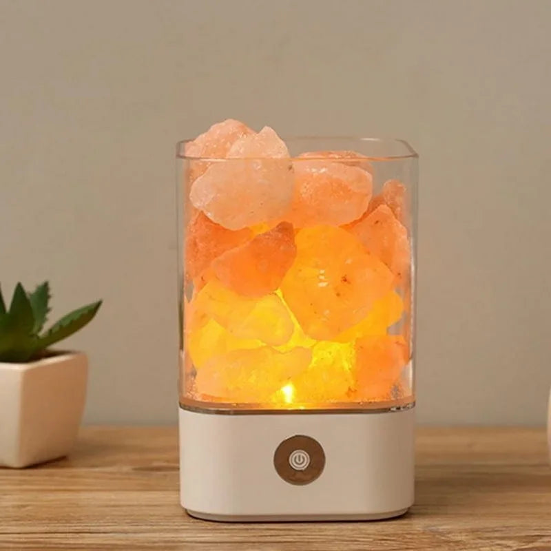 Natural Himalayan Salt Crystal Lamp USB 7 Color Changing Night Light for Health Relaxation Bedroom Bedside Home Decor