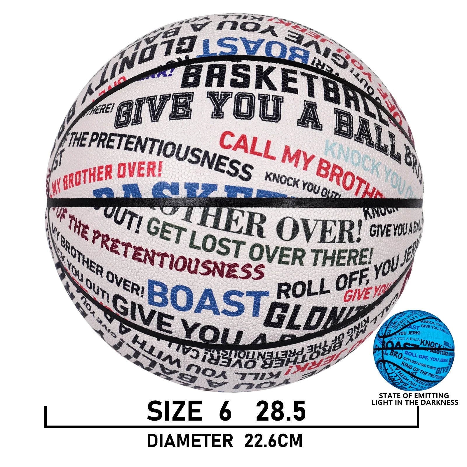 Glow Basketball For Boy Girl Gifts,High Quality Composite Leather Standard Size 6&7 Outdoor Street Luminous Blue Balls Night Use