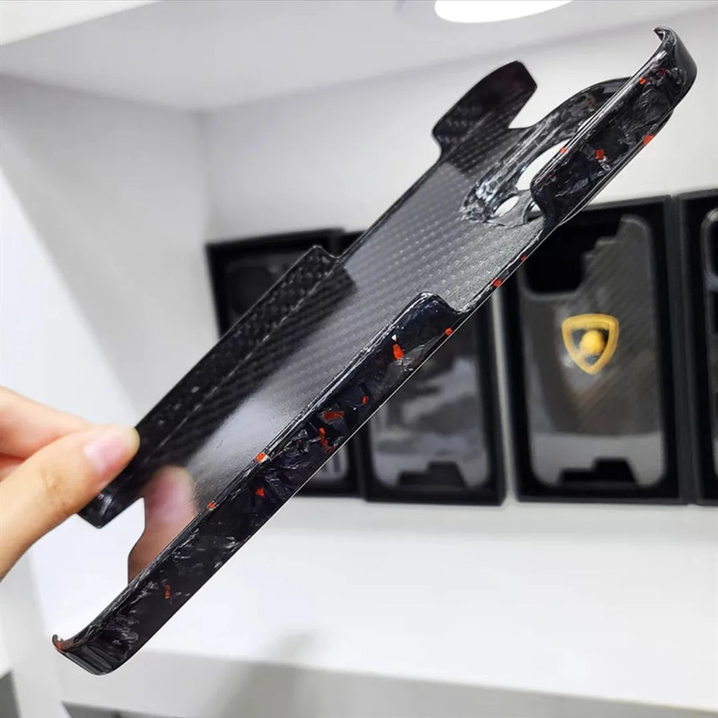 Glossy Forged Ultra Thin Genuine Pure Carbon Fiber Cover For iPhone 15 14 16 Pro Max Glitter Bling Irregular Shockproof Case